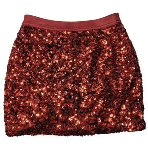 Forever 21 Sequin‎ Mini Skirt Copper Sparkly Party Clubwear Size L new years